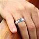 5 - Ethan 3.00 mm Round Blue Topaz and Turquoise 2 Stone Men Wedding Ring 