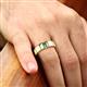 5 - Ethan 3.00 mm Round Emerald and Blue Topaz 2 Stone Men Wedding Ring 