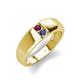 3 - Ethan 3.00 mm Round Rhodolite Garnet and Iolite 2 Stone Men Wedding Ring 