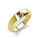 3 - Ethan 3.00 mm Round Rhodolite Garnet and Emerald 2 Stone Men Wedding Ring 