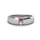 1 - Ethan 3.00 mm Round Rhodolite Garnet and White Sapphire 2 Stone Men Wedding Ring 