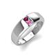 3 - Ethan 3.00 mm Round Rhodolite Garnet and Pink Sapphire 2 Stone Men Wedding Ring 