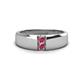 1 - Ethan 3.00 mm Round Rhodolite Garnet and Pink Tourmaline 2 Stone Men Wedding Ring 