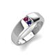 3 - Ethan 3.00 mm Round Rhodolite Garnet and Blue Sapphire 2 Stone Men Wedding Ring 
