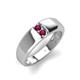 3 - Ethan 3.00 mm Round Rhodolite Garnet 2 Stone Men Wedding Ring 