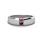 1 - Ethan 3.00 mm Round Rhodolite Garnet and Black Diamond 2 Stone Men Wedding Ring 