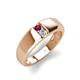 3 - Ethan 3.00 mm Round Rhodolite Garnet and Forever Brilliant Moissanite 2 Stone Men Wedding Ring 