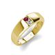 3 - Ethan 3.00 mm Round Rhodolite Garnet and Forever One Moissanite 2 Stone Men Wedding Ring 