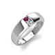 3 - Ethan 3.00 mm Round Rhodolite Garnet and Forever One Moissanite 2 Stone Men Wedding Ring 