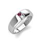 3 - Ethan 3.00 mm Round Rhodolite Garnet and Opal 2 Stone Men Wedding Ring 