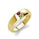 3 - Ethan 3.00 mm Round Rhodolite Garnet and Peridot 2 Stone Men Wedding Ring 