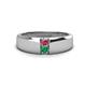 1 - Ethan 3.00 mm Round Rhodolite Garnet and Emerald 2 Stone Men Wedding Ring 