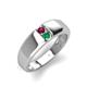 3 - Ethan 3.00 mm Round Rhodolite Garnet and Emerald 2 Stone Men Wedding Ring 