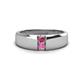 1 - Ethan 3.00 mm Round Pink Tourmaline and Pink Sapphire 2 Stone Men Wedding Ring 