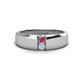 1 - Ethan 3.00 mm Round Pink Tourmaline and Aquamarine 2 Stone Men Wedding Ring 