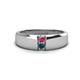 1 - Ethan 3.00 mm Round Pink Tourmaline and Blue Diamond 2 Stone Men Wedding Ring 