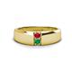 1 - Ethan 3.00 mm Round Ruby and Emerald 2 Stone Men Wedding Ring 