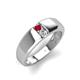 3 - Ethan 3.00 mm Round Ruby and Forever Brilliant Moissanite 2 Stone Men Wedding Ring 