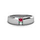 1 - Ethan 3.00 mm Round Ruby and Opal 2 Stone Men Wedding Ring 