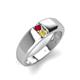 3 - Ethan 3.00 mm Round Ruby and Yellow Diamond 2 Stone Men Wedding Ring 