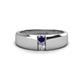 1 - Ethan 3.00 mm Round Blue Sapphire and Lab Grown Diamond 2 Stone Men Wedding Ring 