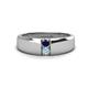 1 - Ethan 3.00 mm Round Blue Sapphire and Aquamarine 2 Stone Men Wedding Ring 
