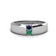 1 - Ethan 3.00 mm Round Blue Sapphire and Emerald 2 Stone Men Wedding Ring 