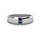 1 - Ethan 3.00 mm Round Blue Sapphire and Blue Diamond 2 Stone Men Wedding Ring 