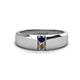 1 - Ethan 3.00 mm Round Blue Sapphire and Smoky Quartz 2 Stone Men Wedding Ring 