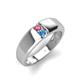 3 - Ethan 3.00 mm Round Pink Tourmaline and Blue Topaz 2 Stone Men Wedding Ring 