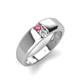 3 - Ethan 3.00 mm Round Pink Tourmaline and White Sapphire 2 Stone Men Wedding Ring 