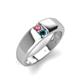 3 - Ethan 3.00 mm Round Pink Tourmaline and Blue Diamond 2 Stone Men Wedding Ring 