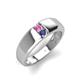 3 - Ethan 3.00 mm Round Pink Sapphire and Iolite 2 Stone Men Wedding Ring 