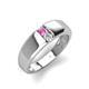 3 - Ethan 3.00 mm Round Pink Sapphire and White Sapphire 2 Stone Men Wedding Ring 
