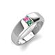3 - Ethan 3.00 mm Round Pink Sapphire and Lab Created Alexandrite 2 Stone Men Wedding Ring 