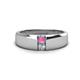 1 - Ethan 3.00 mm Round Pink Sapphire and Diamond 2 Stone Men Wedding Ring 