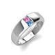 3 - Ethan 3.00 mm Round Pink Sapphire and Blue Topaz 2 Stone Men Wedding Ring 