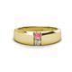 1 - Ethan 3.00 mm Round Pink Sapphire and Lab Grown Diamond 2 Stone Men Wedding Ring 