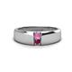 1 - Ethan 3.00 mm Round Pink Sapphire and Rhodolite Garnet 2 Stone Men Wedding Ring 