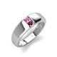 3 - Ethan 3.00 mm Round Pink Sapphire and Rhodolite Garnet 2 Stone Men Wedding Ring 