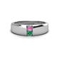 1 - Ethan 3.00 mm Round Pink Sapphire and Emerald 2 Stone Men Wedding Ring 