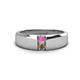 1 - Ethan 3.00 mm Round Pink Sapphire and Smoky Quartz 2 Stone Men Wedding Ring 