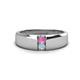 1 - Ethan 3.00 mm Round Pink Sapphire and Aquamarine 2 Stone Men Wedding Ring 