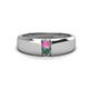 1 - Ethan 3.00 mm Round Pink Sapphire and Lab Created Alexandrite 2 Stone Men Wedding Ring 