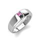 3 - Ethan 3.00 mm Round Pink Sapphire and Black Diamond 2 Stone Men Wedding Ring 