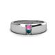 1 - Ethan 3.00 mm Round Pink Sapphire and Blue Diamond 2 Stone Men Wedding Ring 