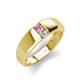 3 - Ethan 3.00 mm Round Pink Sapphire and Forever Brilliant Moissanite 2 Stone Men Wedding Ring 