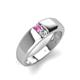 3 - Ethan 3.00 mm Round Pink Sapphire and Forever One Moissanite 2 Stone Men Wedding Ring 