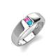 3 - Ethan 3.00 mm Round Pink Sapphire and Turquoise 2 Stone Men Wedding Ring 