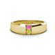 1 - Ethan 3.00 mm Round Pink Sapphire and Yellow Diamond 2 Stone Men Wedding Ring 